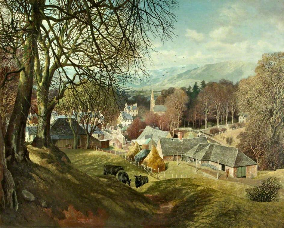 artinsociety's tweet photo. It’s easy to be lose yourself in these landscapes by 20th century Scottish artist James McIntosh Patrick ~ Glamis Village / Tay Bridge / City Garden / Stobo Kirk https://t.co/HesWJ9402G