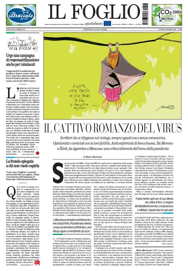 claudiocerasa's tweet photo. Il cattivo romanzo del virus: un bilancio della letteratura cresciuta con la pandemia (pochi alti, molti bassi). Urge campagna di responsabilizzazione anche per i sindacati. La fronda spiegata a chi non vuole capirla. La prima del Foglio https://t.co/1O1mtBPEQD https://t.co/0HaZ9dUbc5