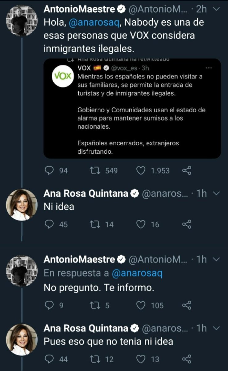 protestona1's tweet photo. Dice Ana Rosa que no tenía ni idea de que ese partido al que blanquea y retuitea es xenófobo

Tampoco “tenía ni idea” de que su marido es un delinxcuentex, ni de que Villarejo trabajaba para las cloacas, ni de que le estaban escribiendo un libro plagiado...

Periodista es, dice🙄 https://t.co/rH6cwTOoil