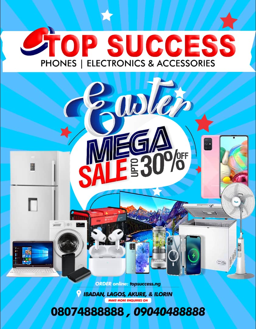Topsuccessphone's tweet photo. Top of the Easter season🎊🎉 to you with mega mega offer,🥳💃🏼💃🏼 great prizes to be won and 30% discount price 👏.........You don't have any reason to loose this offer. Enjoy everything only  @ TOPSUCCCESS https://t.co/s1J1DJENJl