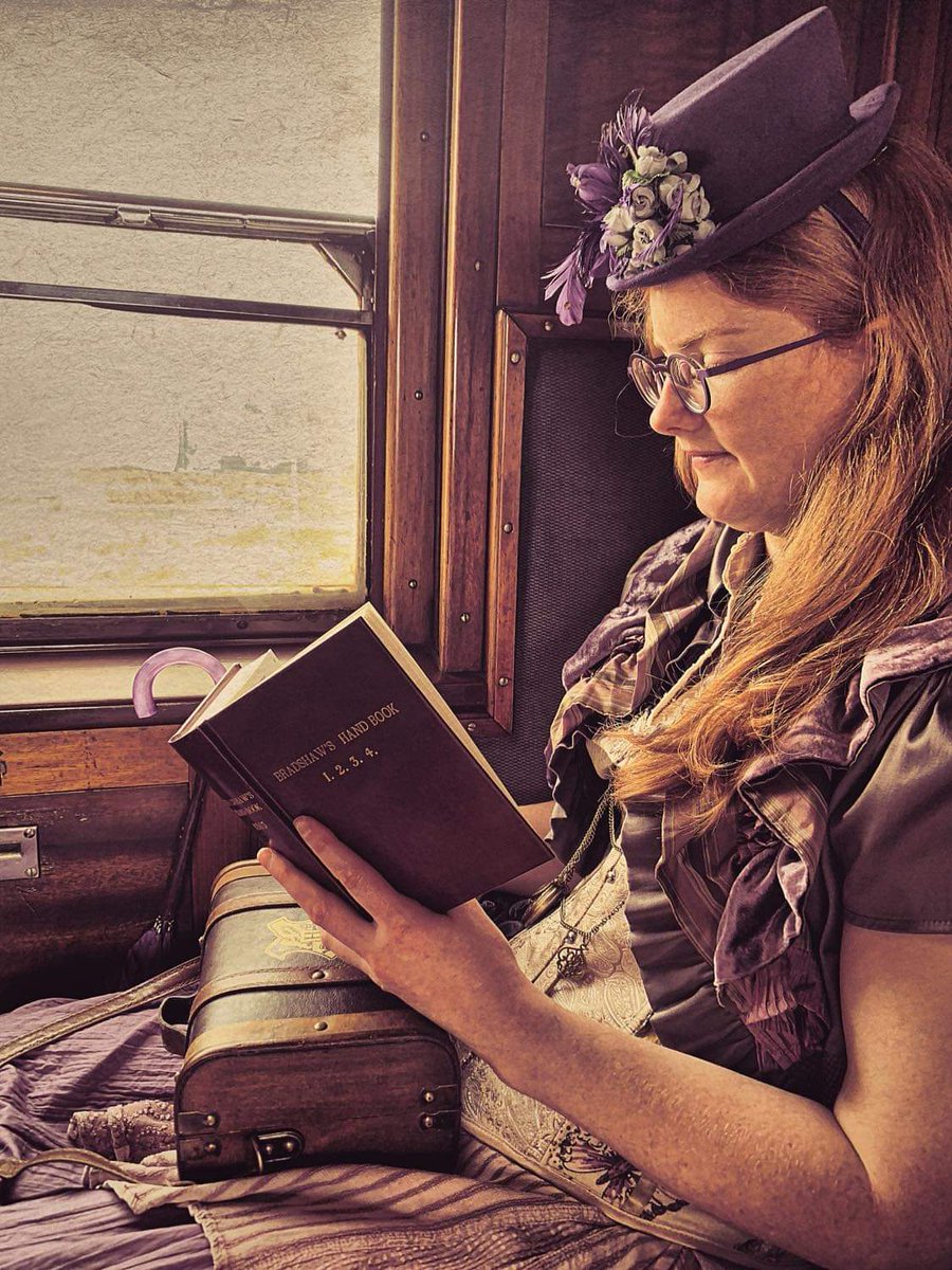 Alison00042's tweet photo. @portilloandhen When travelling on a steam train, a fabulous outfit and a copy of the Bradshaw's Railway Hand Book is essential!🚂🚂🎩🎩 https://t.co/I9NHiHLjMj