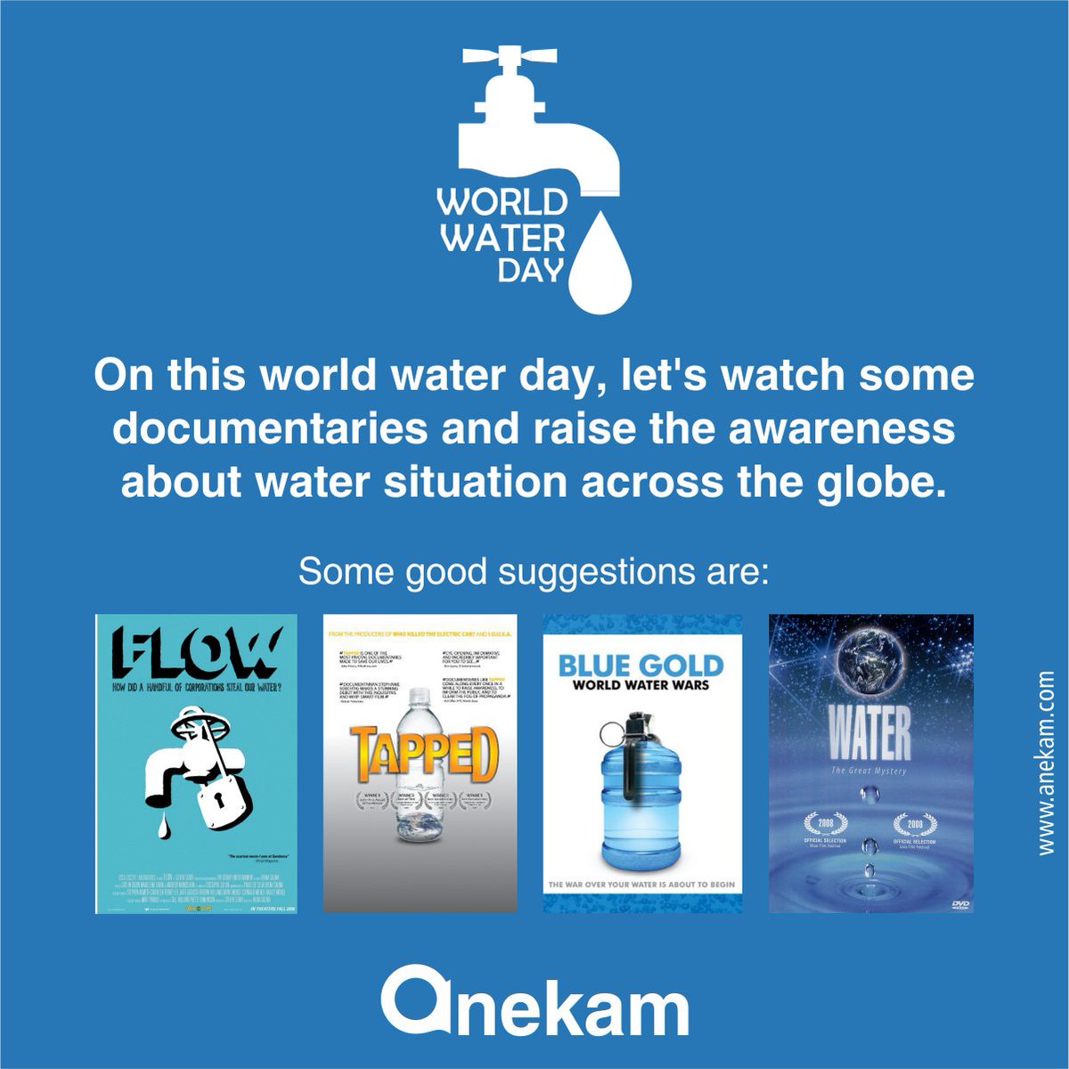 AnekamMPOS's tweet photo. On this world water day, let's watch some documentaries and raise the awareness about water situation across the globe

#Anekam #waterday #WorldWaterDay #moviesuggestions #documentary #onlinepayments #smallbusiness #technology #DigitalIndia #AI https://t.co/ByXYpc6KCU