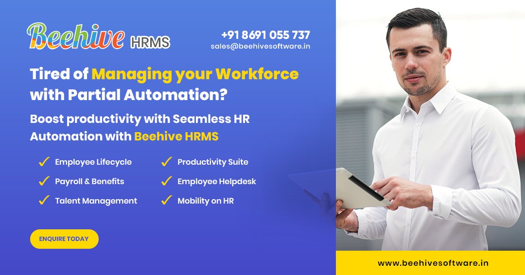 beehivehcm's tweet photo. Tired of Managing your Workforce with Partial Automation?

Boost productivity with Seamless HR Automation with Beehive HRMS
-
Visit: https://t.co/vPPgwl31KY
-
#hrms #Beehivesoftware #HCM #HRIS #HumanResource #Covid19 #HRLeaders #MobileHR #HrTech #SmartHR #workfromhome #HRsoftware https://t.co/0Hw0qOWk0B