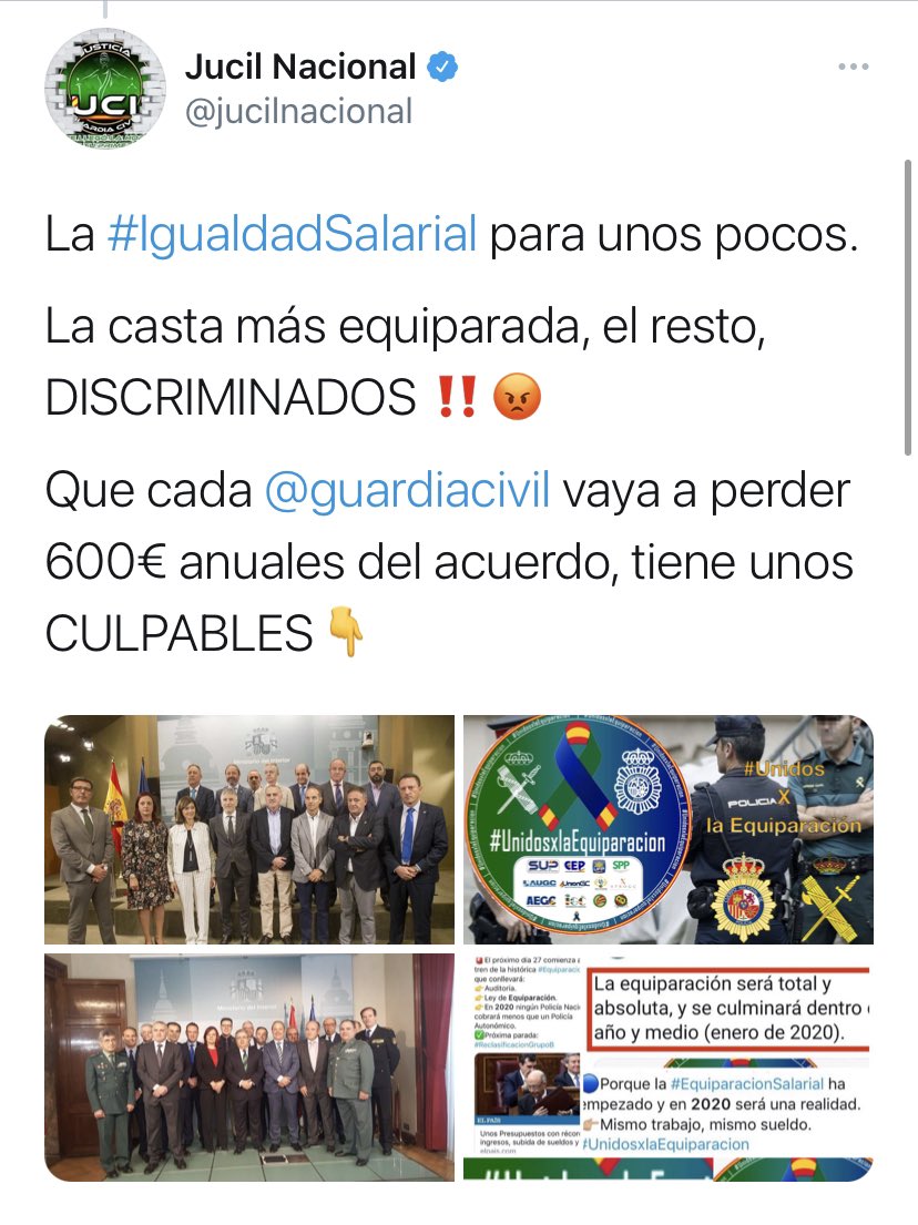 jucilnacional's tweet photo. ⚫ Llaman equiparación salarial total y absoluta a un acuerdo que no vincularon jurídicamente en el que cada compañero perdió 600€ anuales

⚫ Incapaces de resolver ninguna de las brechas salariales en activo, reserva y jubilación, ni defender la #EquiparacionYa real y efectiva https://t.co/qd2g9DIbco