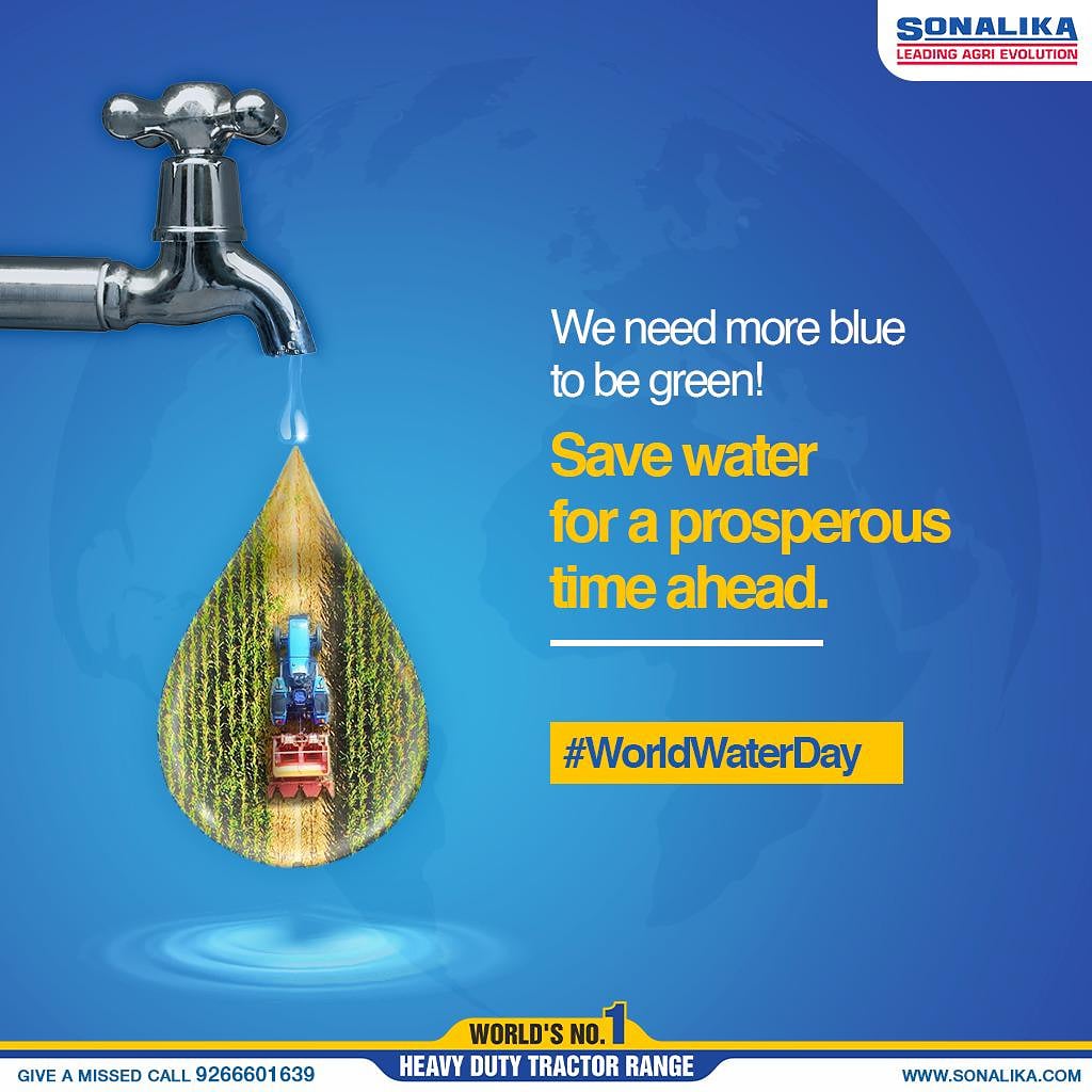 Sonalika_India's tweet photo. This #WorldWaterDay, let's be prudent towards water usage and make our farming more efficient and prosperous!
We, at #SonalikaTractors, are committed to doing our bit for the environment and its our passion to serve the #FarmingCommunity at each step. #SaveWater #SonalikaWithYou https://t.co/j0FoVjSN2A