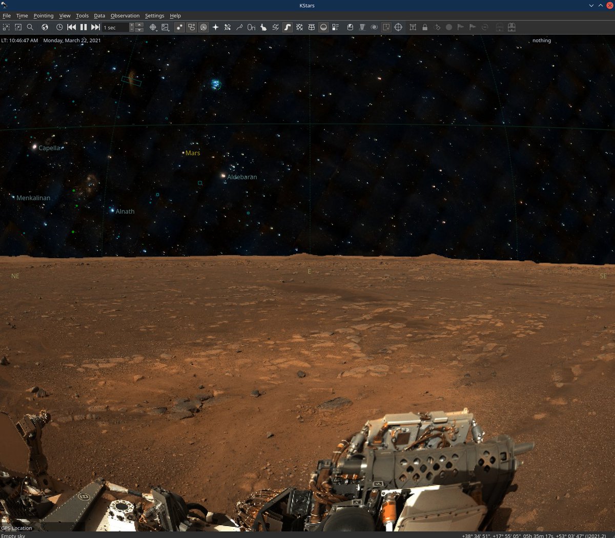 stellarmate's tweet image. #KStars Terrain Mapping is here, thanks to the great efforts of Mr. Hy Murveit for implementing this awesome feature! Create a #PhotoSphere for your surroundings and overlay this image in KStars to know obstructions while your plan your night sessions.