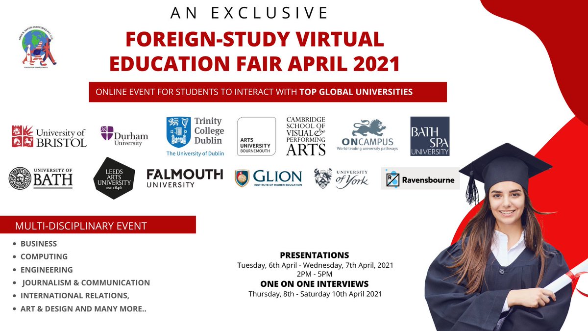 Foreignstudy81's tweet photo. FOREIGN-STUDY VIRTUAL EDUCATION FAIR APRIL 2021 | 6-7th April | #top-universities #studyabroad #UKuni https://t.co/GpD4CAuCpL