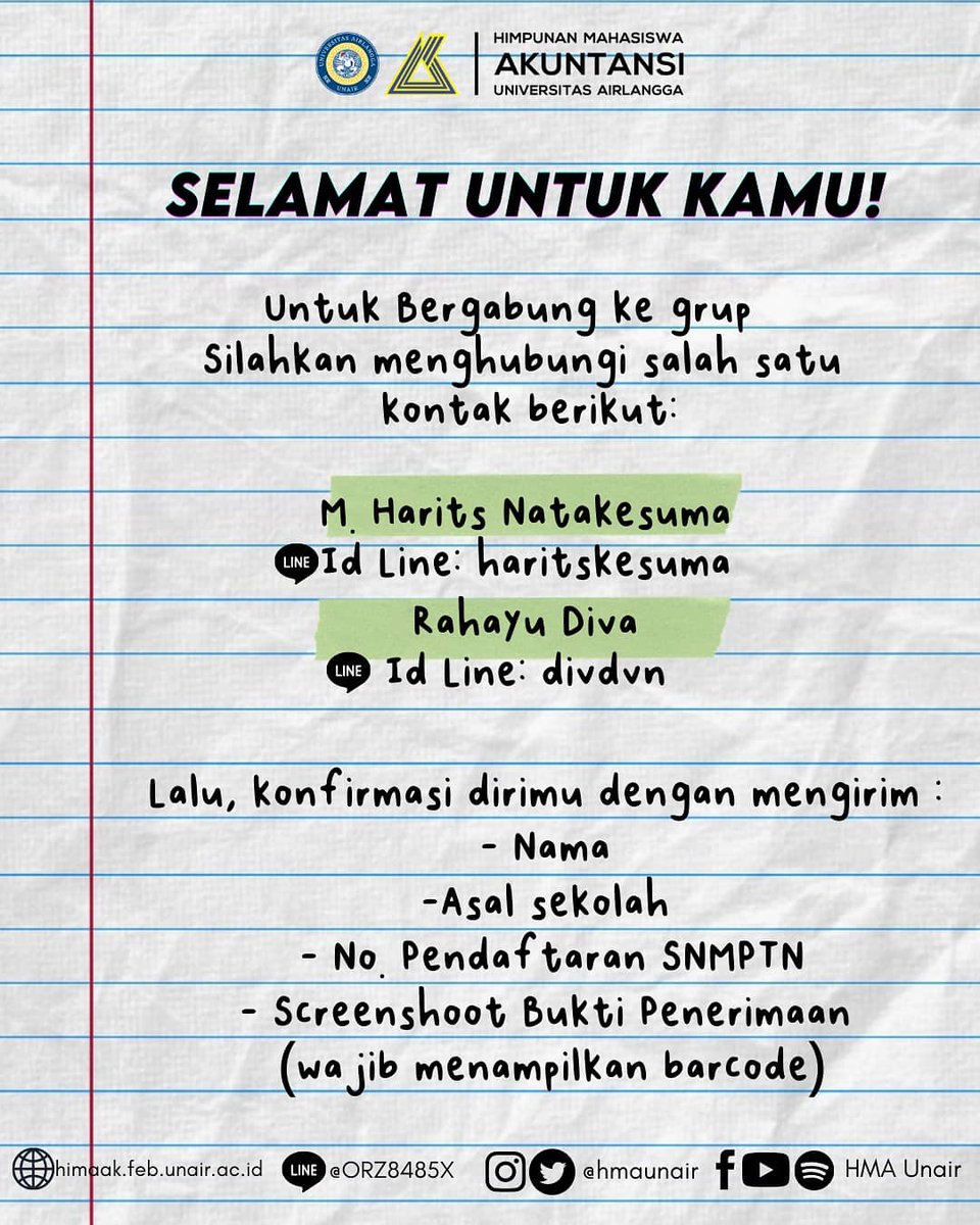 hmaunair's tweet photo. [SELAMAT DATANG MAHASISWA BARU TAHUN 2021 JURUSAN S1 AKUNTANSI UNIVERSITAS AIRLANGGA] 

Selamat bagi seluruh peserta SNMPTN yang sudah lolos dan diterima di jurusan S1 Akuntansi Universitas Airlangga!

#UnivesitasAirlangga
#AkuntansiUniversitasAirlangga
#AKS1 https://t.co/hsXrPKRh9A