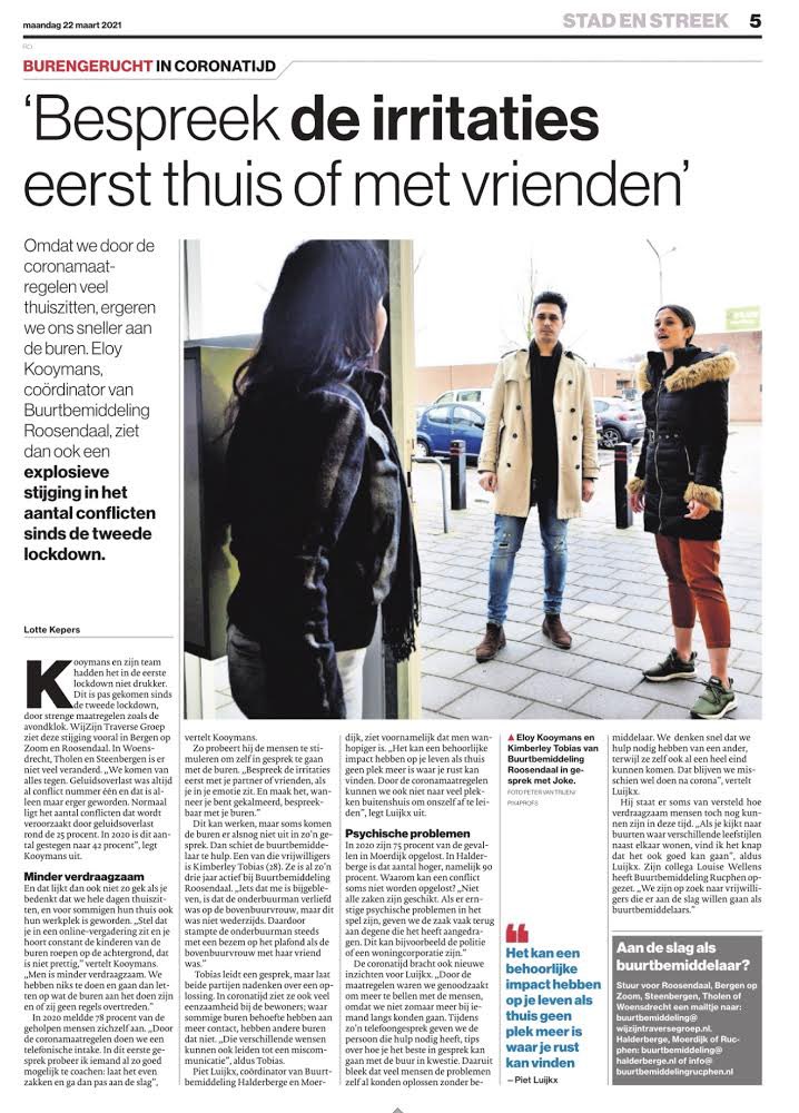 <a href="/BuurtbemRSD/">BuurtbemiddelingRSD</a> Buurtbemiddeling <a href="/WijZijnRsd/">WijZijn Roosendaal</a> vandaag in <a href="/BNDeStemRdaal/">BN DeStem Roosendaal</a> .Volop werk aan de winkel! #Roosendaal @WA_Roosendaal_Z  @WA_Roosendaal_N <a href="/alwelnl/">Alwel</a> <a href="/WijZijnTraverse/">WijZijn</a>