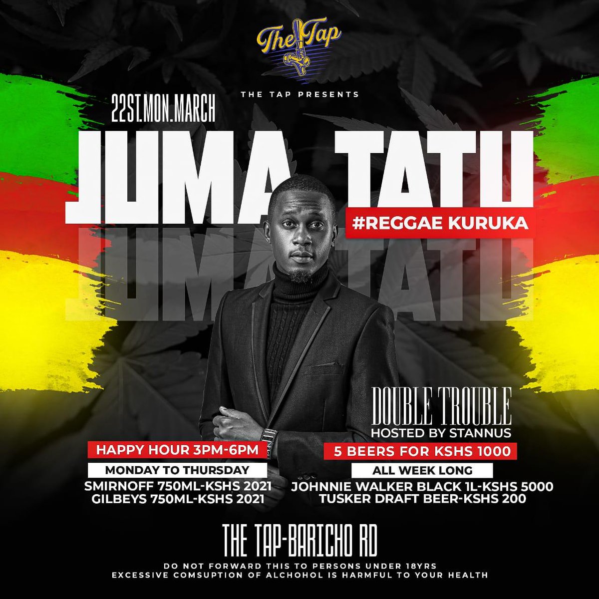thetap_kenya's tweet photo. Mondays are for Reggae Plans. #JumaTatuReggaeKuruka today with @djdoubletrouble #EatPlayParty https://t.co/mTqMWLuH2M