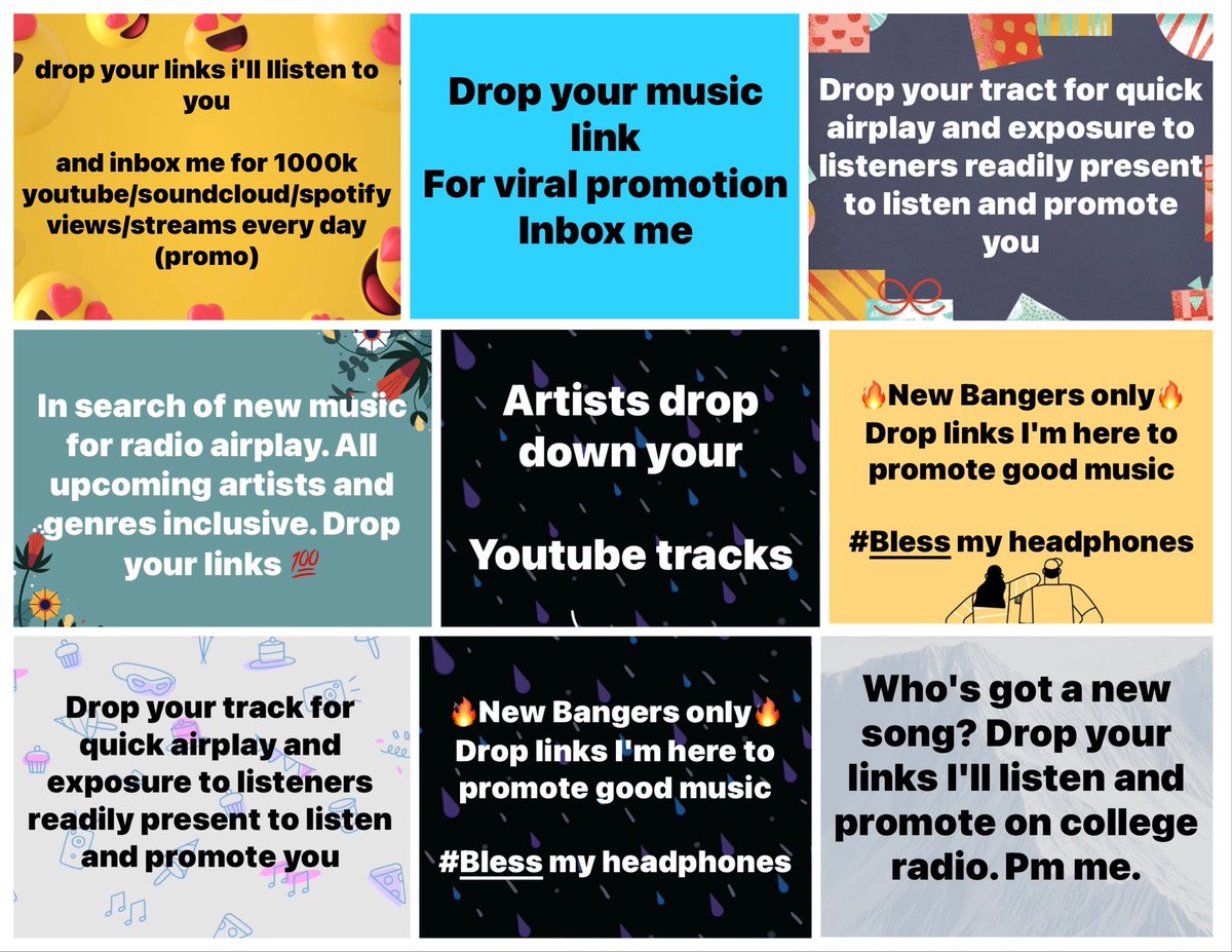 This is what a scam looks like. At best they’re messing with algorithms by looking popular, thanks to the 💯s of responses they get, at worst you have to pay for airplay which may or may not actually happen, on their station which probably doesn’t get the listeners they claim.