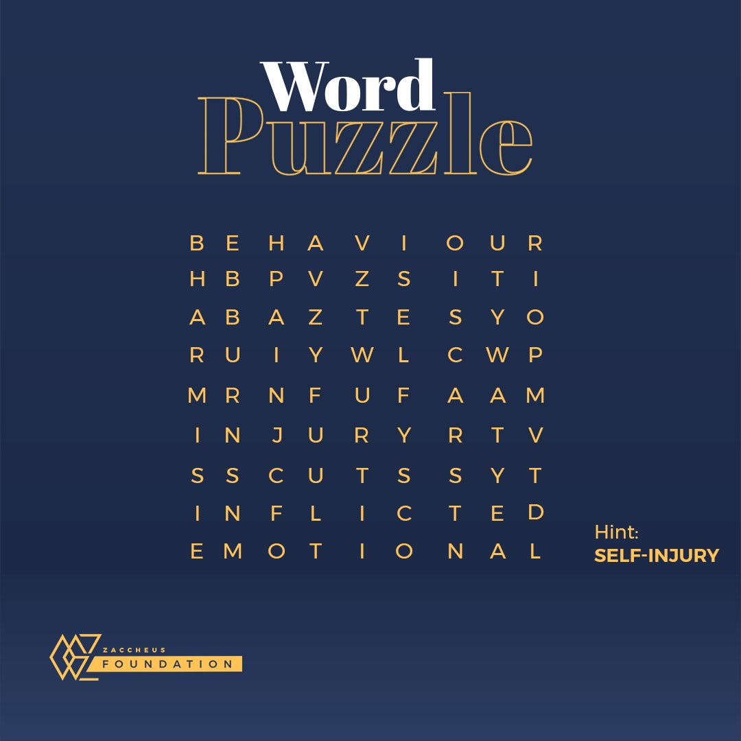OGZFoundation's tweet photo. Something new to discuss
How familiar are you with the subject - Self-injury?
#ogzfoundation #MondayMorning #SAID2021 #puzzle https://t.co/Iwr1E5Dfjh