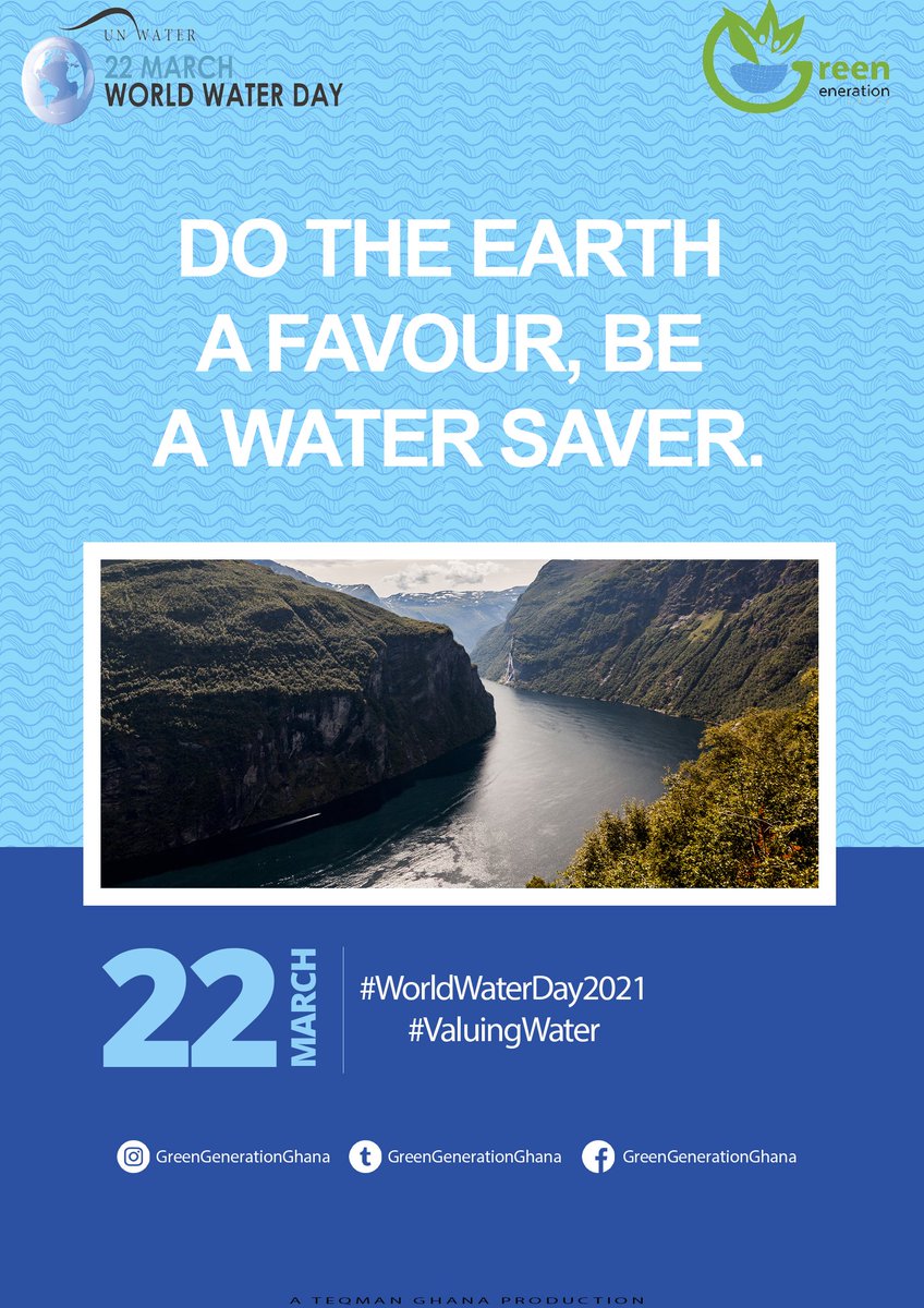GreenGenGhana's tweet photo. Water covers over 70% of the earth surface and makes up approximately 60% of the human body.
Despite the fact that there is so many of it around, people are concerned about conserving it. 
Conserve water, Conserve Life.
#WorldWaterDay2021
#ValuingWater https://t.co/Xf3p1RI2DZ