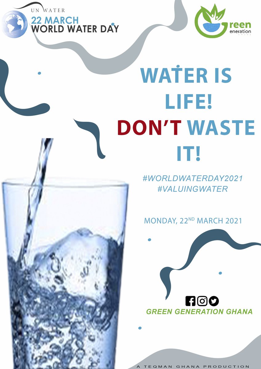 GreenGenGhana's tweet photo. Water covers over 70% of the earth surface and makes up approximately 60% of the human body.
Despite the fact that there is so many of it around, people are concerned about conserving it. 
Conserve water, Conserve Life.
#WorldWaterDay2021
#ValuingWater https://t.co/Xf3p1RI2DZ