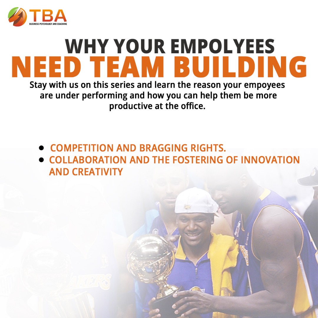 tbaconsults's tweet photo. WHY YOUR EMPLOYEES NEED TEAM BUILDING

COMPETITION AND BRAGGING RIGHTS.
Competition has been shown to increase productivity. By channeling that increased productivity into a fun, inclusive team building activity, teams can bond in a more effective way than by other methods. https://t.co/yq1QxpzXBd