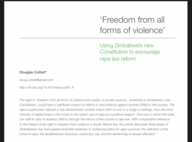 DougColtart's tweet photo. Today @kubatana is spotlighting #Section52 (freedom from violence) as part of the #KnowYourConstitution campaign—such an important right! I wrote a journal article a few years ago on s52 &amp; it’s potential to reform Zimbabwe’s law on rape &amp; sexual violence: https://t.co/mRRHqduvWc https://t.co/pdmECdDfFO
