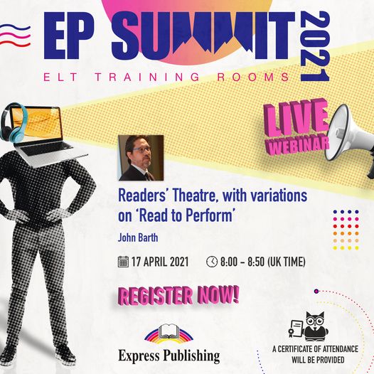 ExpressElt's tweet photo. ✨"Readers’ Theatre with variations on #readtoperform" by John Barth is an entertaining, high-value approach to raising #skills and #motivation✨.
Not to be missed!
📌To learn more and register click the following link: https://t.co/U0LWJjL75k
#EPSummit2021 #onlivewebinars https://t.co/rj0FsigcZ4