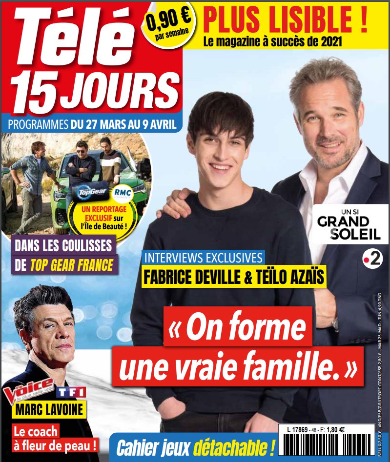 francetvpro's tweet photo. Cette semaine en couverture de #Télé15Jours @UnSiGrandSoleil #FabriceDeville @Fabricedeville_ #TeïloAzais #Florent #Enzo #PèreFils Merci #PatrickWeiss #JeremyFelkowski #UnSiGrandSoleil 🎬☀️@France2tv @Francetele #FranceTvStudio #Création https://t.co/Fodlo12Q6S