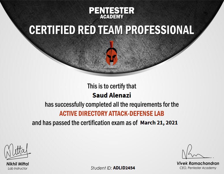 Dmaral3noz's tweet photo. الحمد لله 
thank you for the amazing course #CRTP @SecurityTube https://t.co/Znd4IWBhFR