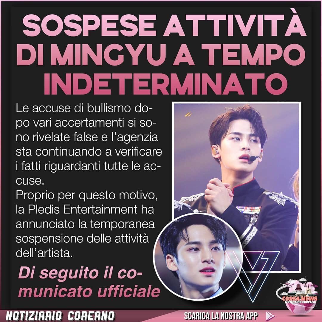 coreanewsit's tweet photo. Sospese attività di Mingyu a tempo indeterminato
[1/4]
@pledis_17 #MINGYU #coreanews #kpop #southkorea #SEVENTEEN 
https://t.co/nW0U6joXpI https://t.co/qfh4cneTrP