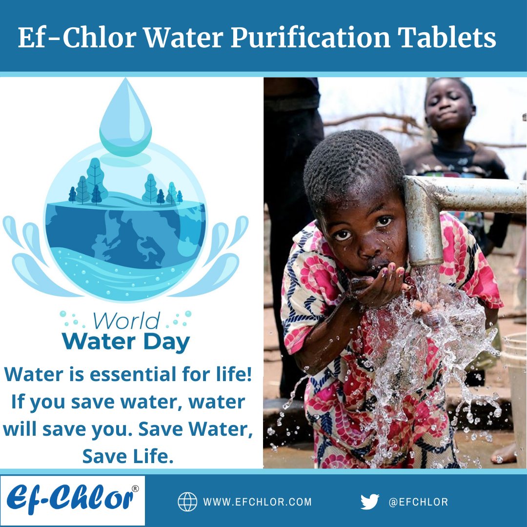 EfChlor's tweet photo. Water is essential for life!
If you save water, water will save you.
Save Water, Save Life.
Let's commit to saving this valuable resource.
#WorldWaterDay #water #SaveWaterSaveLife #Efchlor
#SaveWater #WorldWaterDay2021 #waterpurificationtablets https://t.co/Fp1iILAkkM