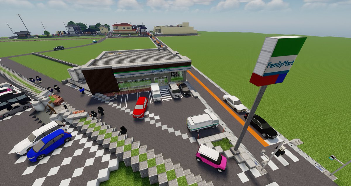 しゃけの実況部屋 コンビニ ファミリーマート 作りました 立地的に信号回避の通り抜けが多そうなイメージです Minecraft Minecraft建築コミュ マイクラ Minecraft都市開発