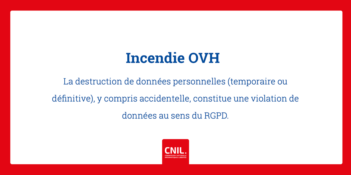 CNIL's tweet image. #MondayMotivation Incendie #OVH : faut-il notifier la CNIL ?
➡️ les responsables de traitements doivent documenter la violation
➡️ les sous-traitants doivent informer leurs clients
➡️ les cas dans lesquels une notification n'est pas nécessaire 👉 cnil.fr/fr/incendie-ov…