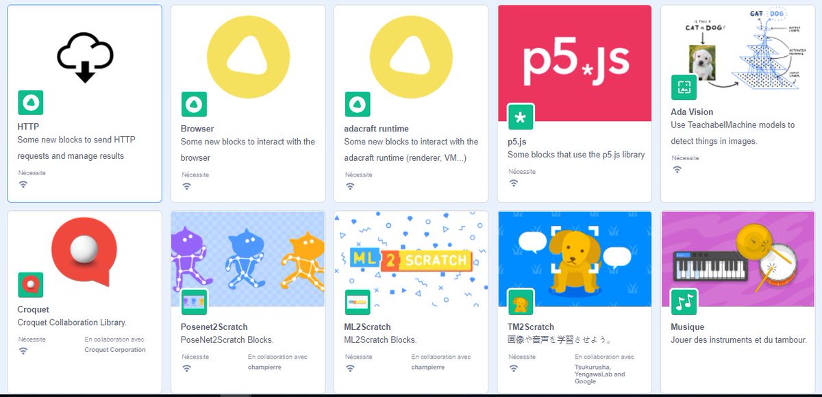 techno_edu_num's tweet image. Le site adacraft.org, basé sur #Scratch, vous propose d'utiliser un modèle de #MachineLearnng construit avec #TeachableMachine dans vos projets.
La documentation est disponible ici ➡️adacraft.org/docs/vision