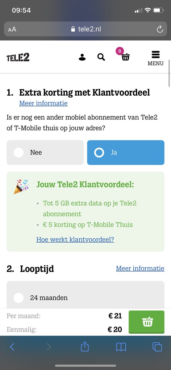 JKelners's tweet photo. @Tele2Nederland hoi. Is klantenvoordeel en 5GB extra data per maand en €5 korting tmobile thuis of 1 van de 2? Of beide kortingen? https://t.co/FwTalaFqtc