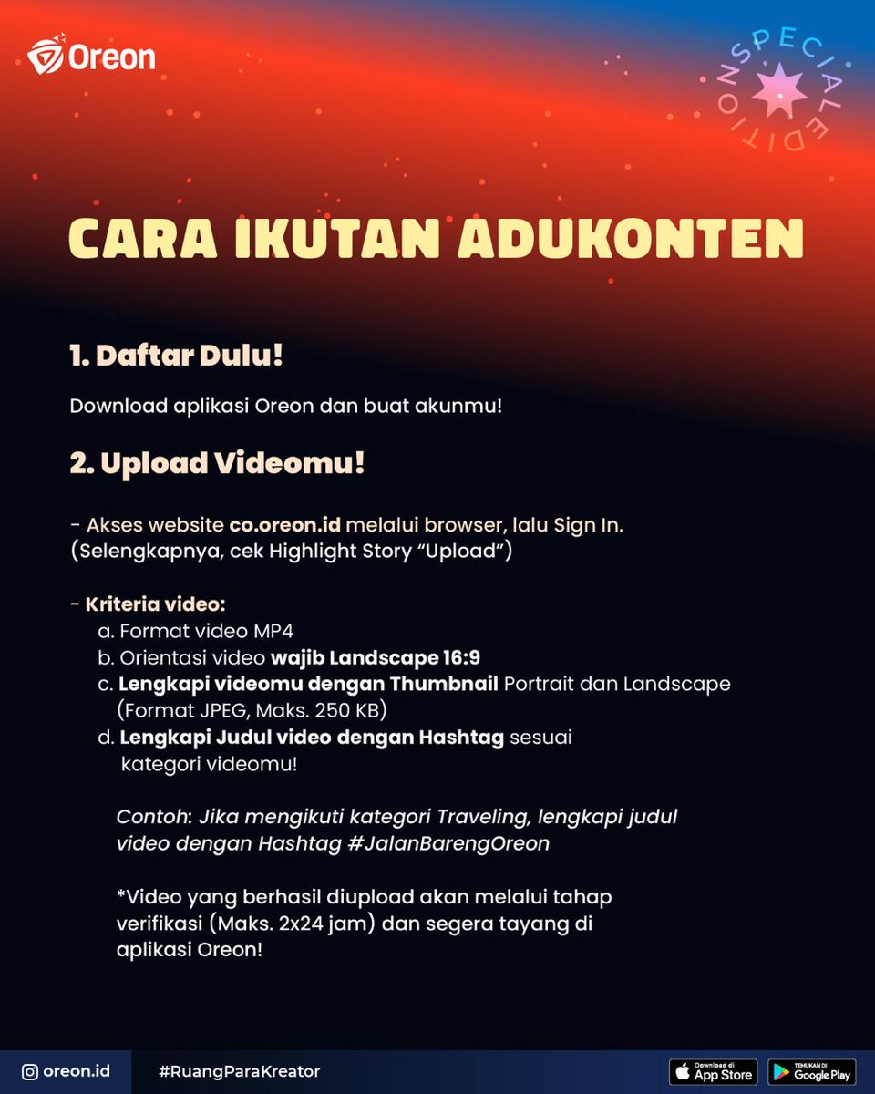 OreonID's tweet photo. Siapkan kontenmu, daftarkan dirimu!
Upload videomu melalui https://t.co/TEjIRJYTeq,
Menangkan hadiahnya!✨ https://t.co/FPUVbPMRsA