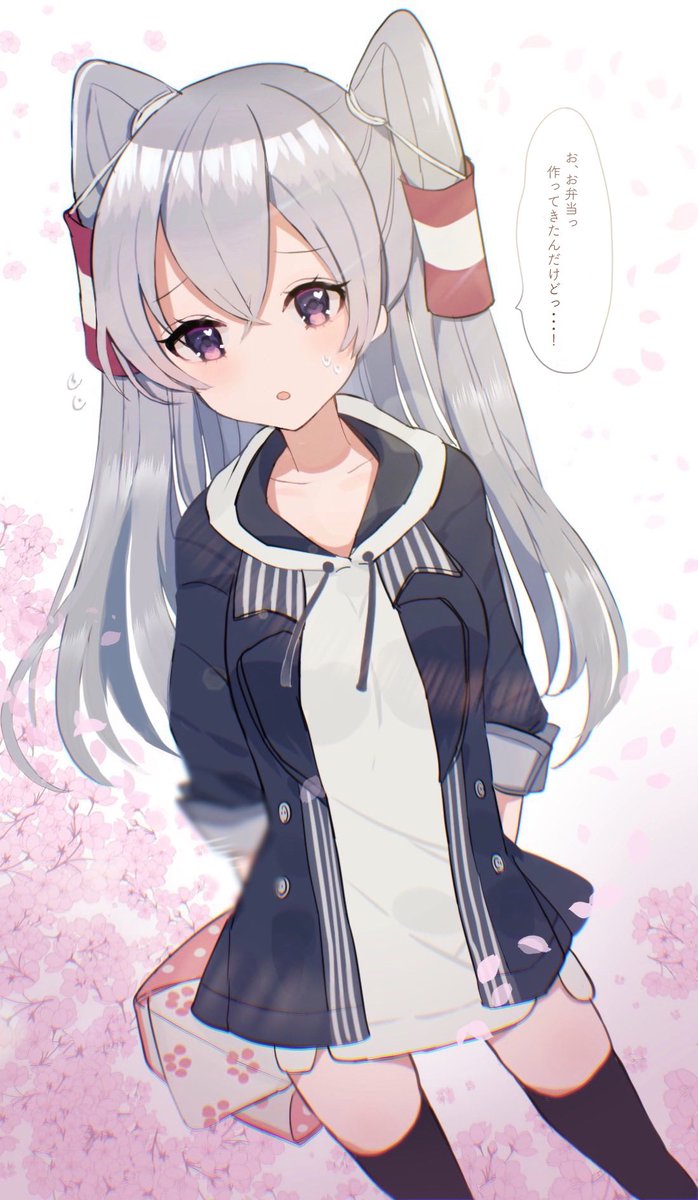 amatsukaze (kancolle) 1girl solo two side up long hair grey hair hair tubes thighhighs  illustration images