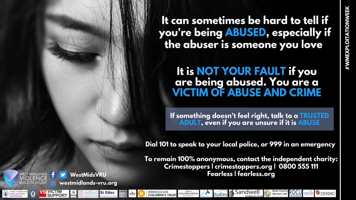GroMentoring's tweet photo. "It is NOT YOUR FAULT if you are being abused. You are a VICTIM OF ABUSE AND CRIME" @WestMidsVRU #wmexploitationweek https://t.co/PstsLVBuQe