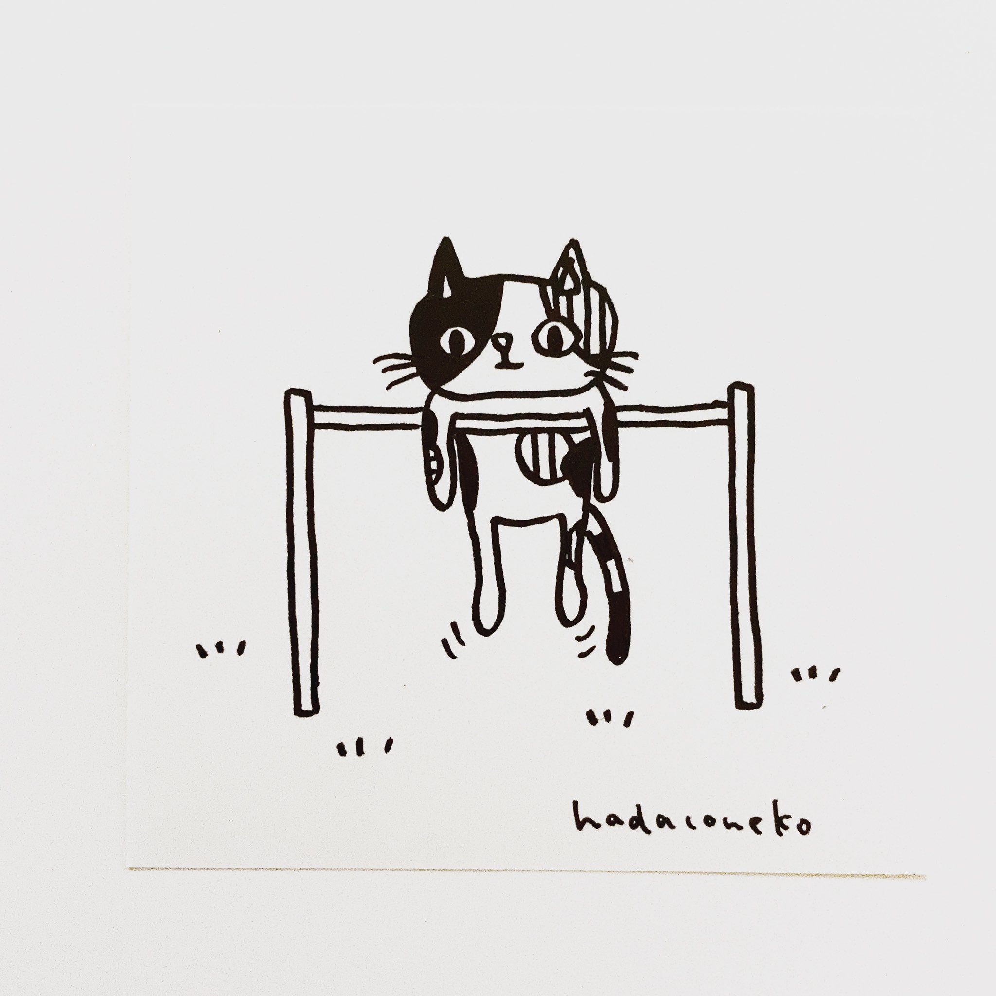 肌子 今日のイラストはコレ ｪ 鉄棒に脇でぶら下がる猫 イラスト 猫 ネコ ねこ オリジナル ペン画 アナログ画 絵 猫の絵 白黒猫 三毛猫 T Co 9badyftimj Twitter