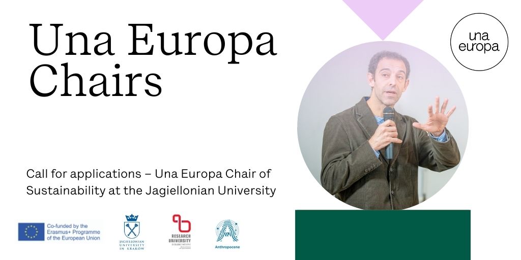 Una_Europa's tweet photo. Una Europa #sustainability experts! @JagiellonskiUni is calling for an #UnaEuropaChair in your area. You are
☑️ an academic at one of the other 7 Una partners?
☑️ interested in a 3 months' stay at JU?
☑️ keen to realize a joint research/ teaching project?➡️https://t.co/HIODPHelGn https://t.co/oY2qJTWKlX