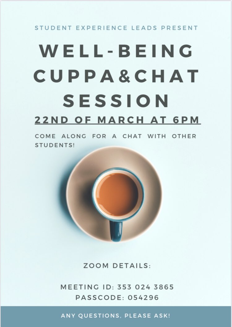 AliseLead's tweet photo. Happy mental well-being week! We’re kicking off this one by having an interdepartmental Cuppa&amp;Chat night! Come along! 🤩 https://t.co/SoLR4guGNa
