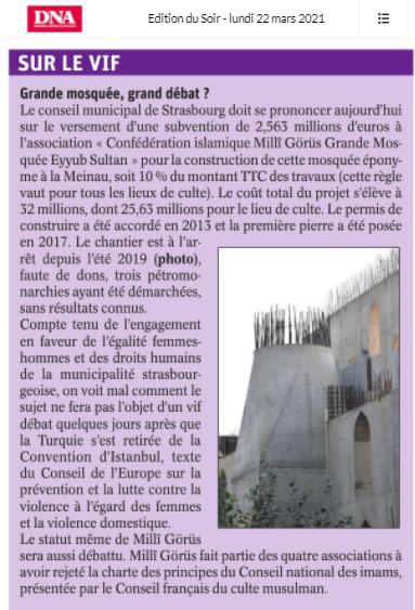 v_joron's tweet photo. 🔴SCANDALEUX : Le conseil municipal de #Strasbourg souhaite offrir 2,563 millions d’euros au #MillîGörüs pour la construction de la grande #mosquée à la Meineau.
L’association a refusé de signer la charte des Principes. Financer des islamistes ne semble pas déranger les #écolos ! https://t.co/VAxvjCM1cu