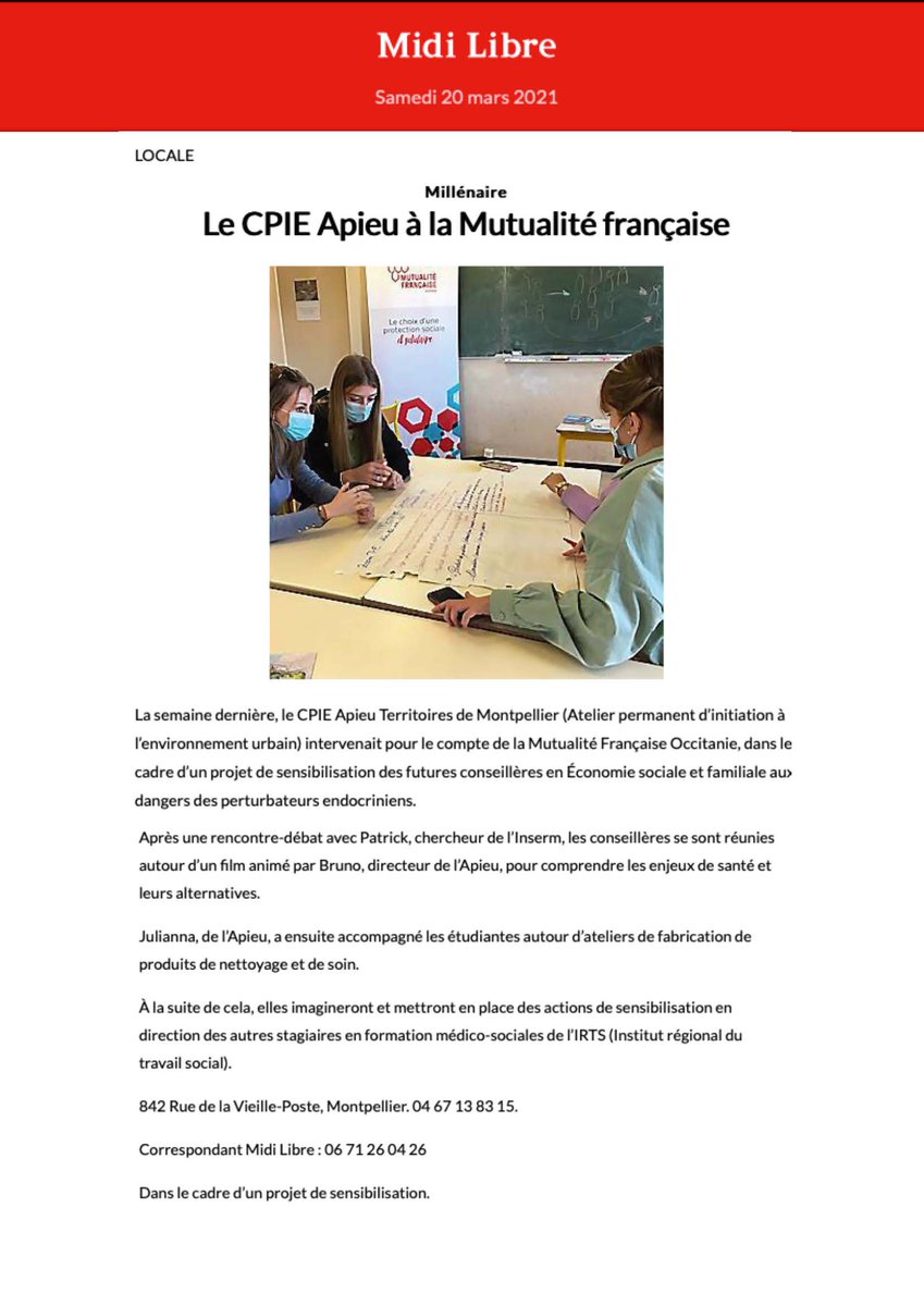 CPIE_APIEU_MTP's tweet photo. Vous pouvez retrouver l'article sur le partenariat entre le CPIE APIEU et la @mutualite_fr Occitanie sur la page du @Midilibre 
https://t.co/JpLKewW1Au 

Suivez-nous sur les réseaux sociaux, pour ne louper aucune actualité : https://t.co/L3dIHp3IS1

#midilibre #CPIEAPIEU https://t.co/I2Fi3vcIkq