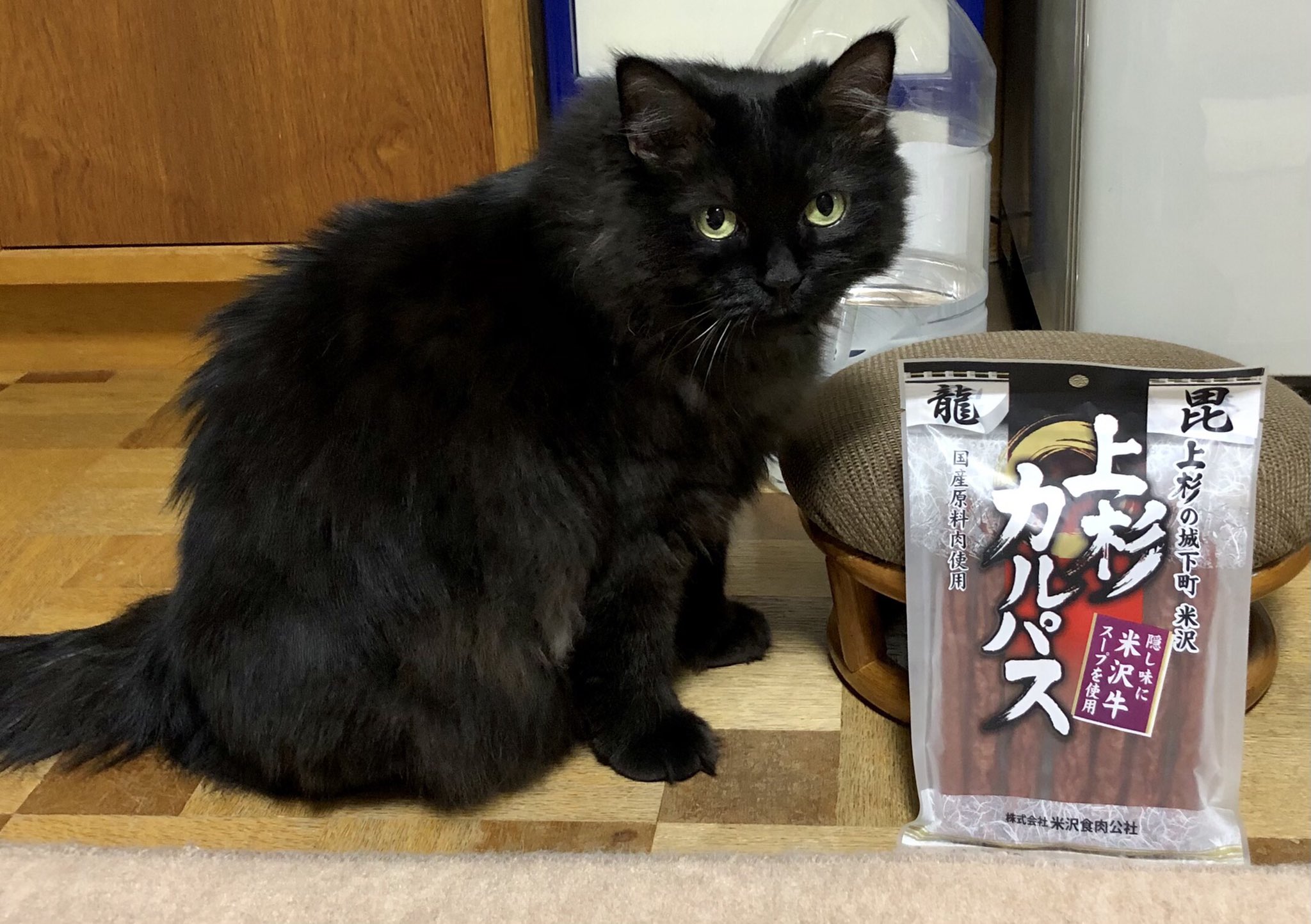 ウエダ釣具店 稚内 こんばんニャン 美味しそうなのもらったですニャン 上杉カルパス 黒猫 上杉カルパス 米沢食肉公社 T Co Povnj3nqaq Twitter