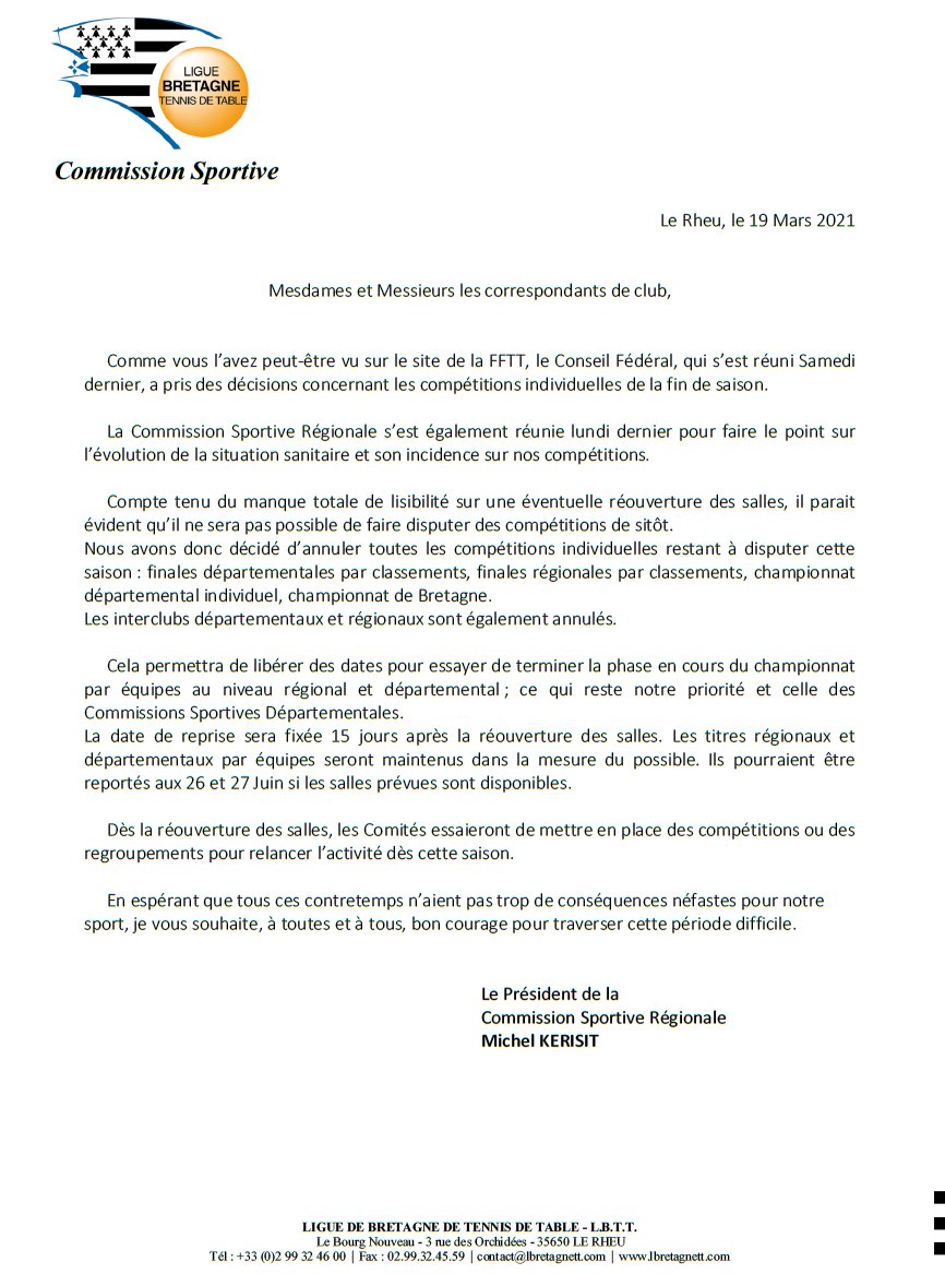 lbzhtt's tweet photo. 🚨{𝗖𝗢𝗠𝗠𝗨𝗡𝗜𝗤𝗨𝗘́ 𝗖𝗦𝗥}
Retrouvez le Communiqué de la CSR concernant l'aménagement de la fin de saison 🏓
#lbzhtt #csr #fftt #competitions #communique #TennisdeTable #bzh #bretagne https://t.co/nU6EczKubT