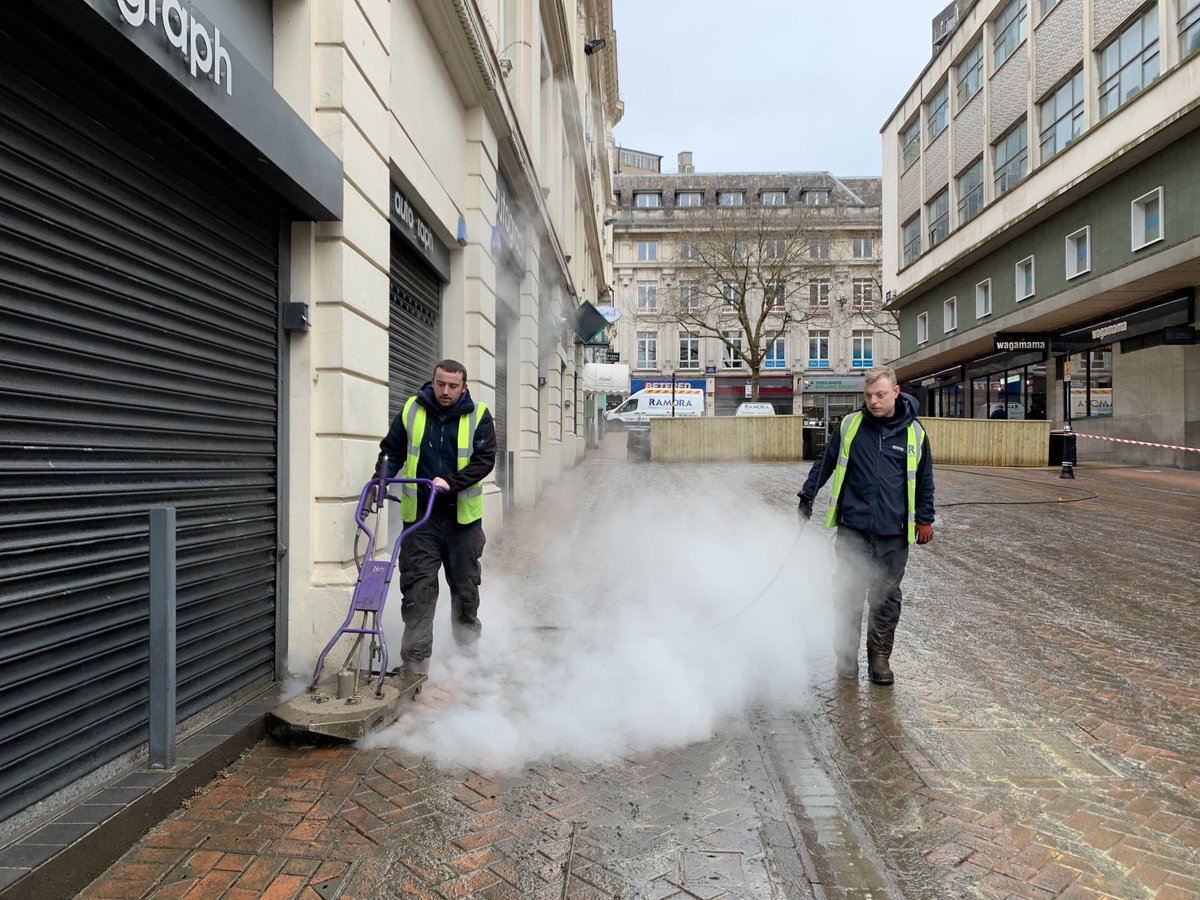 CentralBham's tweet photo. Transforming spaces this morning, pavement cafes coming soon to support the businesses. https://t.co/20ueLjOnDL