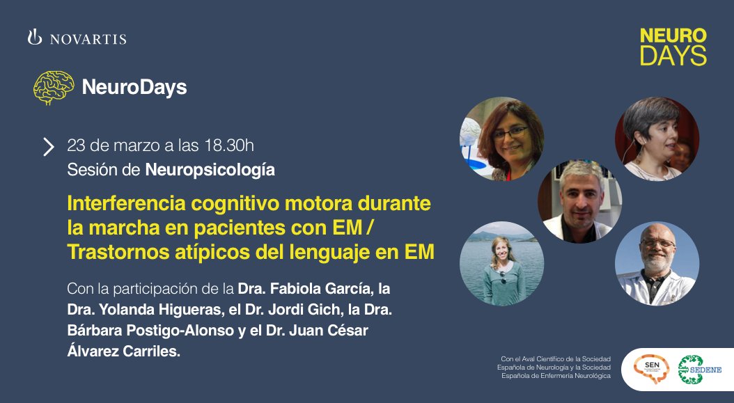 fabiola1garcia's tweet photo. Mañana en los #Neurodays de @NovartisSpain dedicados a la #Neuropsicologia contaremos con #JuanAlvarezCarriles y @Barbara_Postigo para hablar de #cognición y #esclerosismúltiple, ¿nos acompañas? Inscripción gratuita en: https://t.co/hKBqh8ET9e https://t.co/5nf6mSMsaR