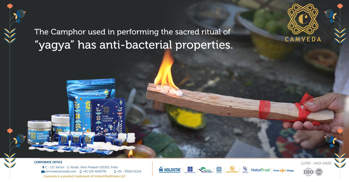 UnitedMultichem's tweet photo. Burning camphor helps to fight bacteria. In Indian tradition the ritual of 'Yagya' cleanses the environment and kills harmful pathogens. 

Visit https://t.co/WkaIaLsfHZ today for more information!  

#camveda #holostik #unitedmultichem #pure #camphor #ritual #yagya #environment https://t.co/cv9aw7XSgK