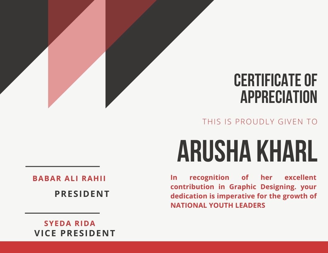 LeadersNational's tweet photo. This Certificate goes to  our talented Star of National Youth leaders Association Mrs.Arusha https://t.co/02ZO0loOxr recognition of her outstanding performance as a Graphic designer at NYL.
#Youthempowerment https://t.co/aFGlNYGzXl