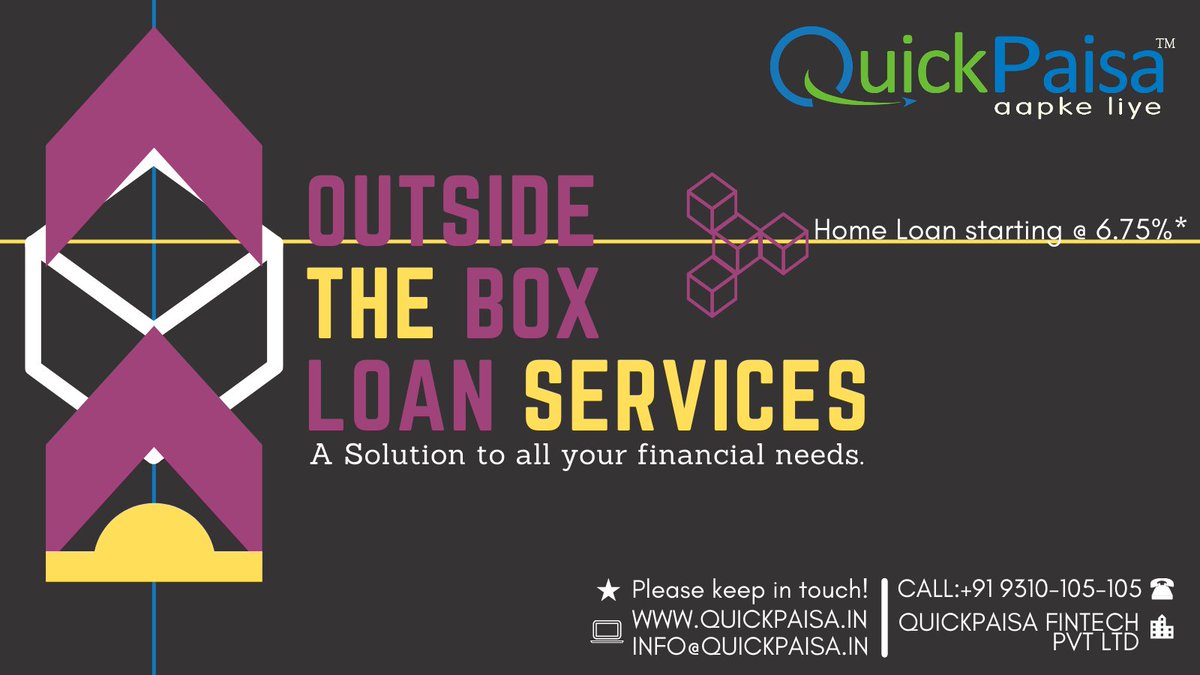 quick_paisa's tweet photo. Outside the Box Loan Service. 
Searching for best Rate?
QuickPaisa hai naa!!!
Process your Loan Query through https://t.co/2sakIsdXIG 
&amp; get guaranteed Rewards.
Home Loan @6.75%*
Call Now @+91 9310-105-105
#loan #mortgage #cashback #Offers #HARLOANPECASHBACK https://t.co/ZBdnsFNWz9