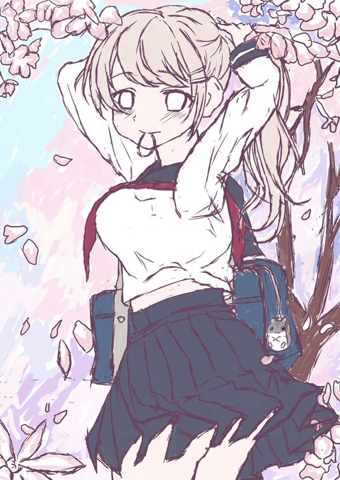 フォロワー6000人突破記念絵のラフ画です。桜🌸の季節感を出した絵にしようと思います 