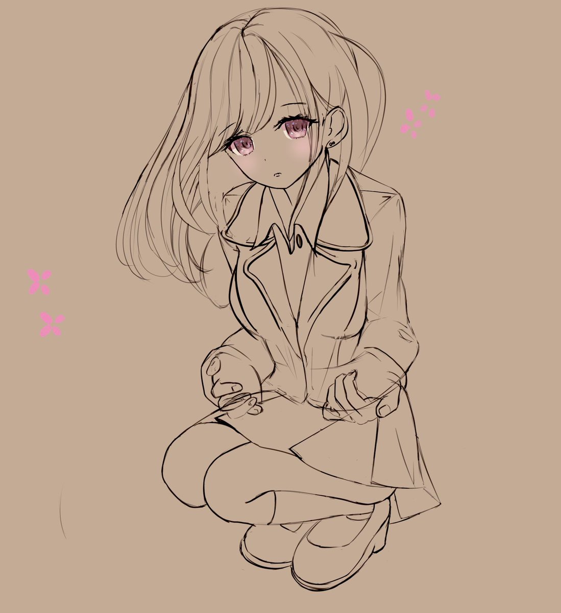「初めて全身イラスト描いた時の線画ラフ??
凄く時間かかったけど良いイラストになっ」|まころん🐳のイラスト