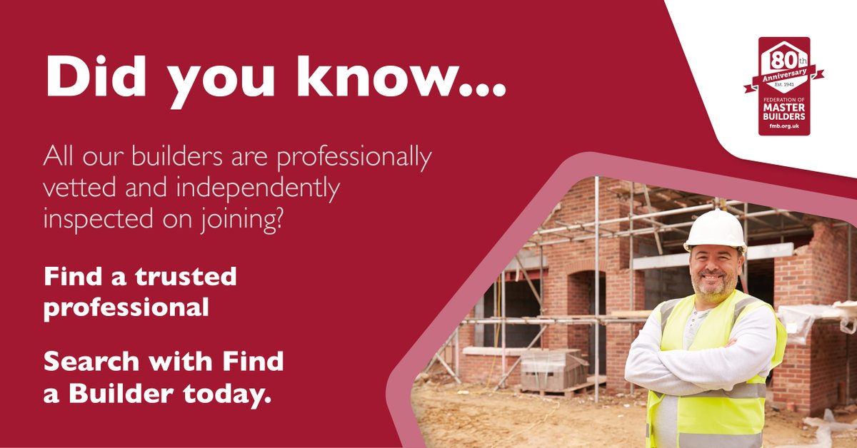 fmbuilders's tweet photo. Make sourcing a builder easy: https://t.co/p6GLhMiROE use our free search tool today to find:
✓ trusted
✓ reliable
✓ local
✓ insured
✓ professional
Builders you can trust.
#fmb #FMBbuilders #AccreditedBuilder #BuilderAdvice #ConstructionFirm #BuilderUK https://t.co/AXS21lLcDS