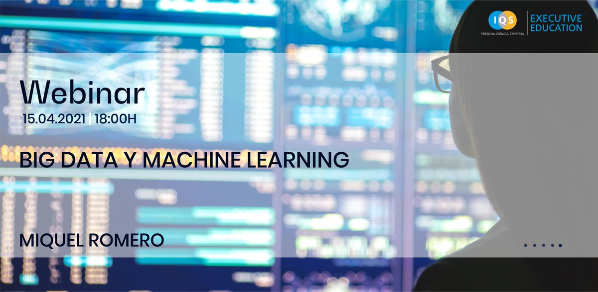 Iniciamos un nuevo ciclo de #webinars gratuitos sobre distintas áreas.

· 8 de abril. #HomeOffice. <a href="/Isabelmib/">Isabel Molas</a>.
· 9 de abril. Economía circular y plásticos. <a href="/MontseCastilloM/">Montse Castillo</a>.
· 15 de abril. #BigData y #MachineLearning. Miquel Romero.

Inscripciones: executive.iqs.edu/es/agenda