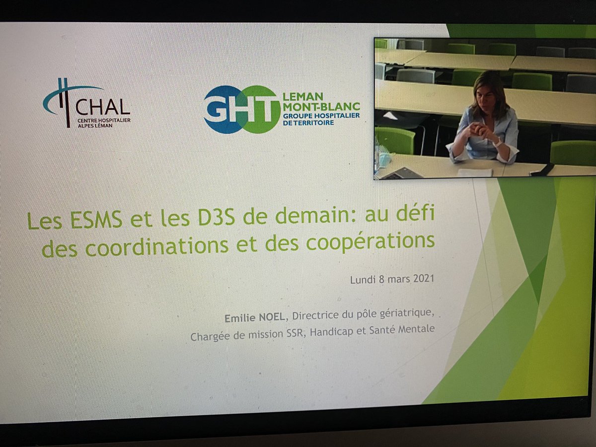 Ed3sSuzanne's tweet photo. Emilie Noel, Directrice du Pôle gériatrique et chargée de mission SSR, santé mentale et handicap au Centre Hospitalier Alpes Léman, insiste sur le rôle de plus en plus important de coordination du D3S. #ESMSCoopération https://t.co/XkxMUJO3s4