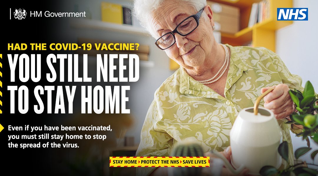 #Coronavirus 

Even if you have been vaccinated, you still need to stay at home as much as possible to help stop the spread of the virus. 

bit.ly/3co2KB3 
#StayAtHome #HandsFaceSpace